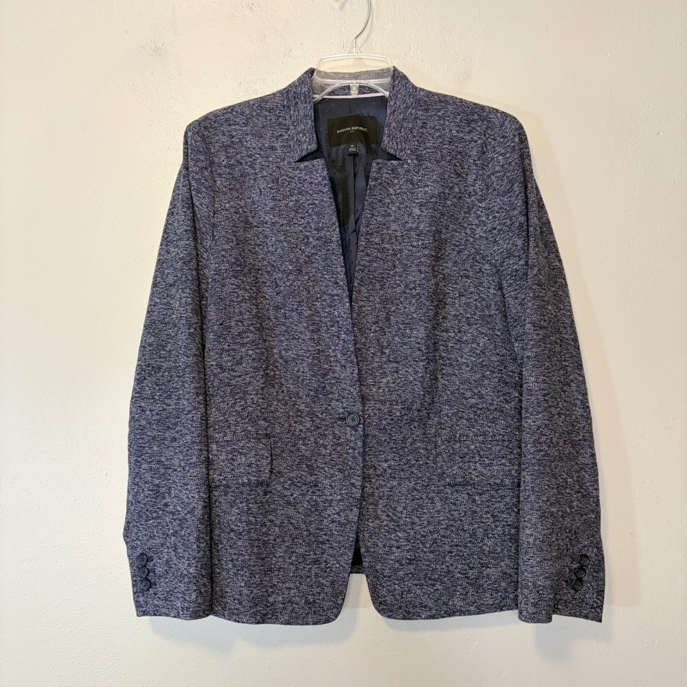Banana Republic Blue Heather Inverted Collar Knit Blazer Jacket Size 14